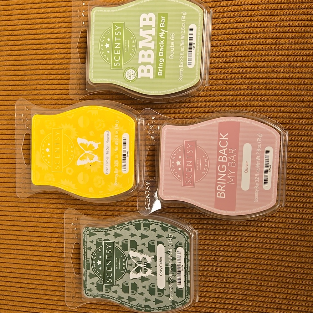 Scentsy Bars.  Set of 4.  New.  Quiver, Cozy Cabin, Here Comes the Sun, Route 66